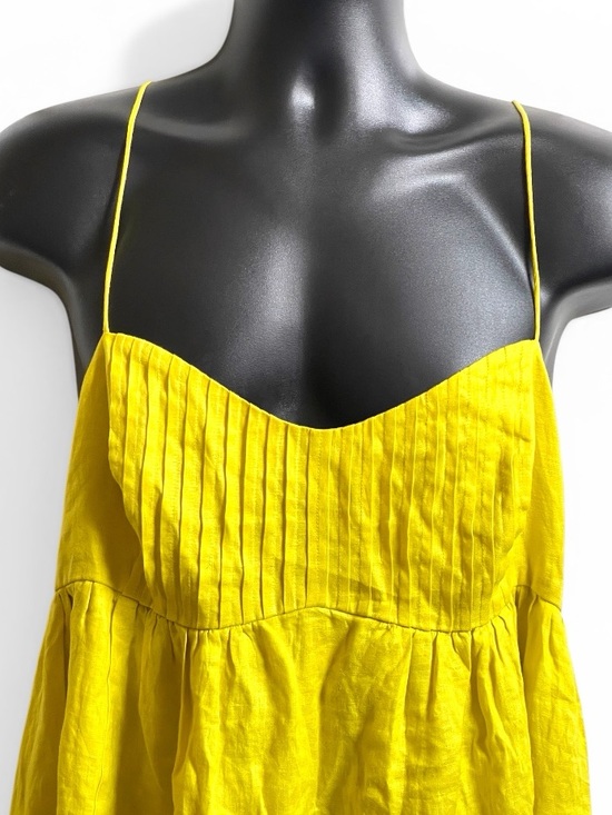 Anthro Maeve Yellow Linen Tie Back Maxi Dress XL Pockets - Picture 6 of 9